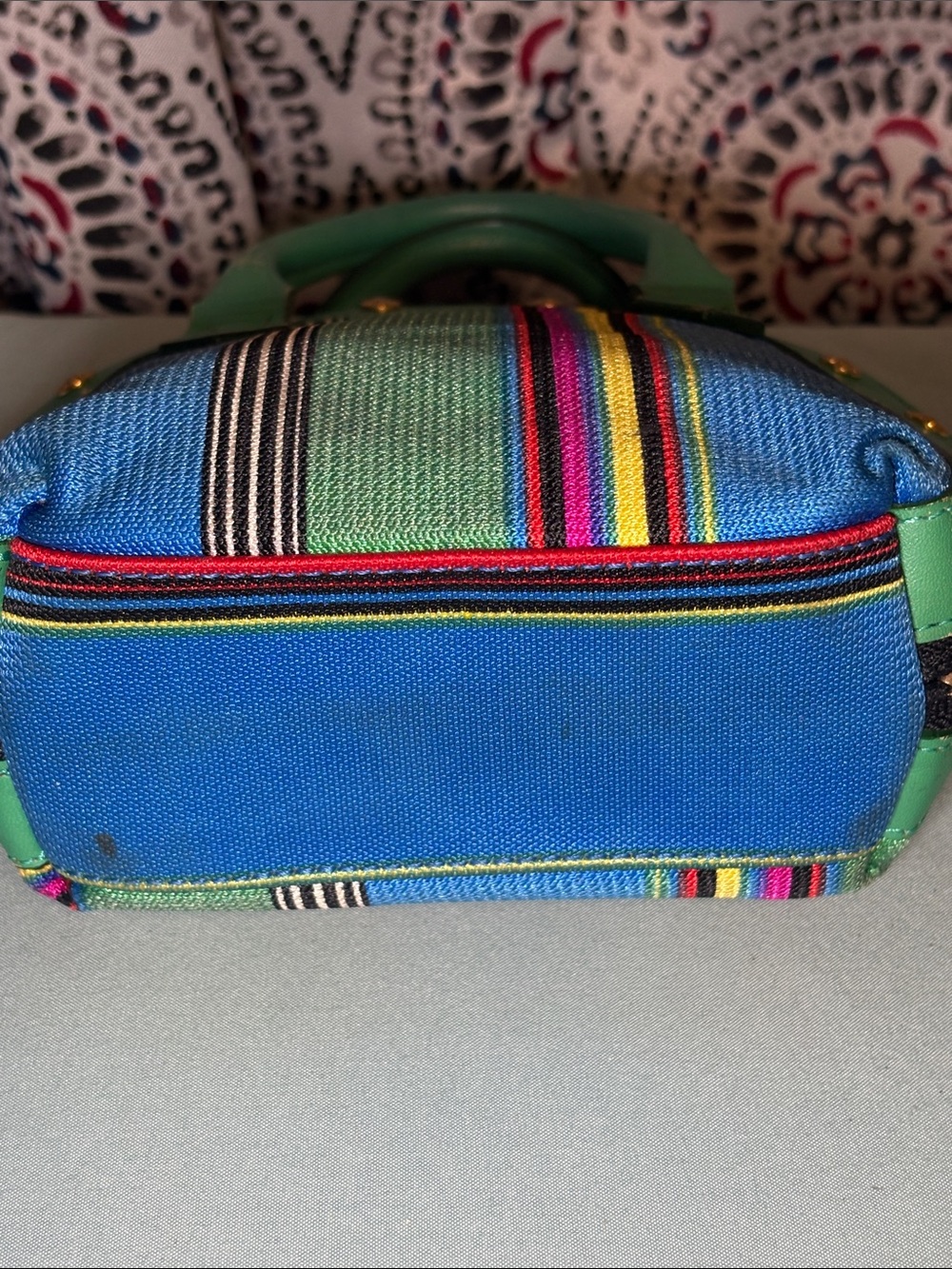 Gianni Versace Sunburst Multi-Color Striped Canvas Mini Bowler Bag - Picture 9 of 16
